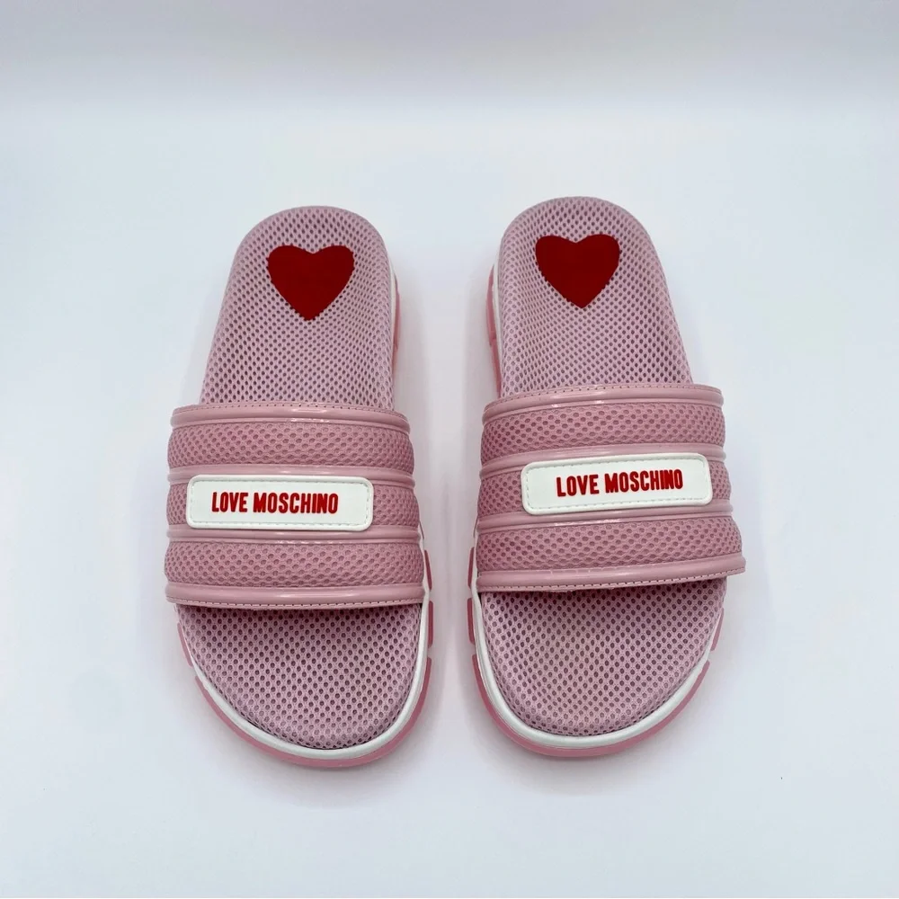 Love Moschino Rete Rosa Brand Logo Slide Sandal Size 38 / US 8